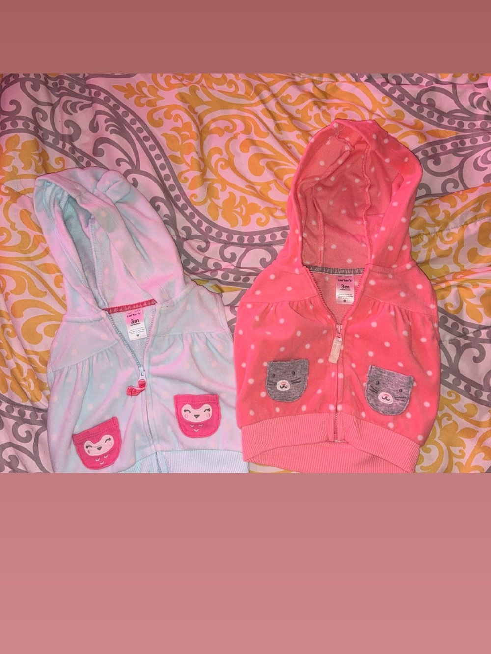 Carter's Toddler Hooded Zip-Up Sweatshirt - Coral Pink & Light Blue